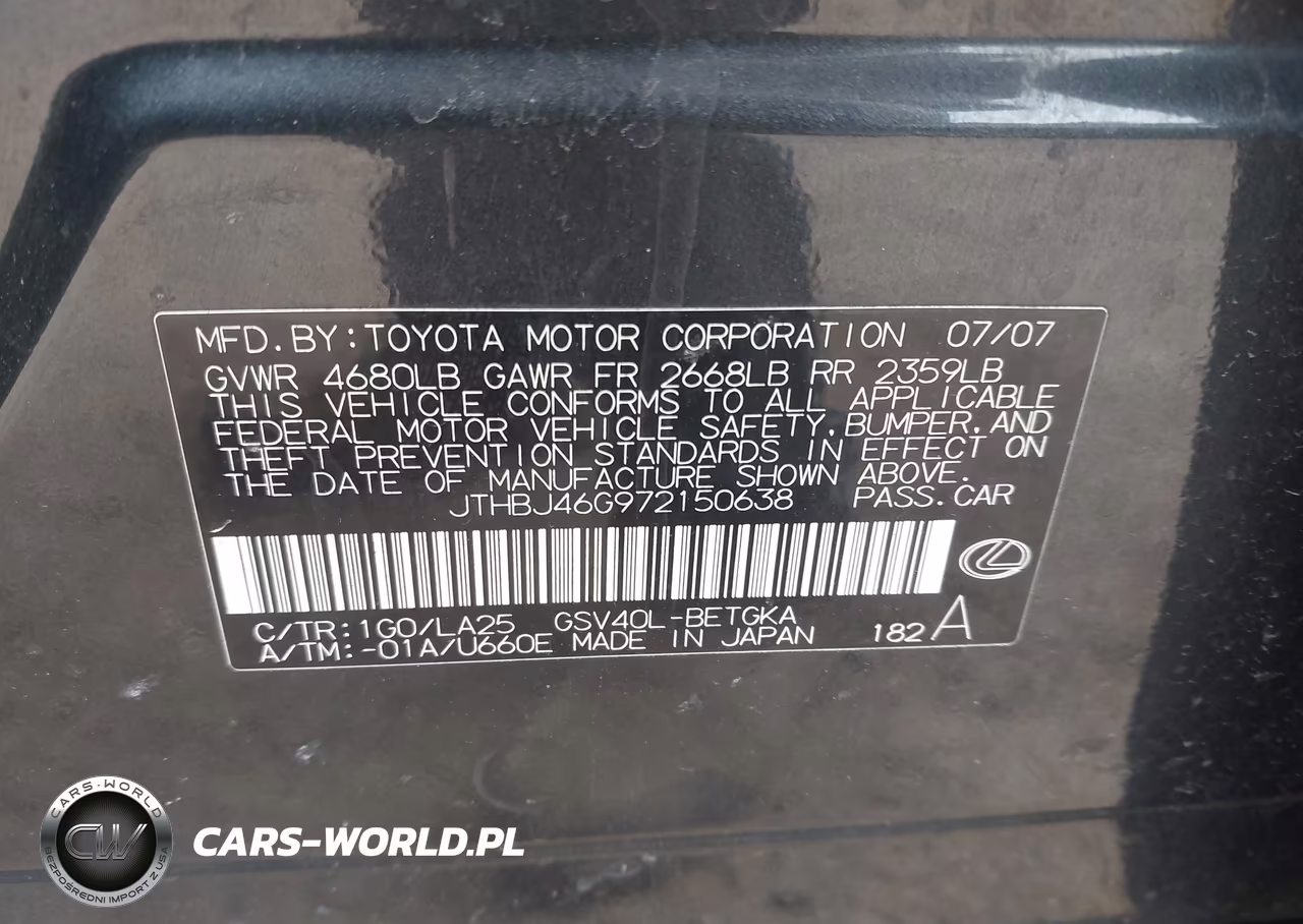 2007 Lexus Es 350 VIN:JTHBJ46G972150638 - 9