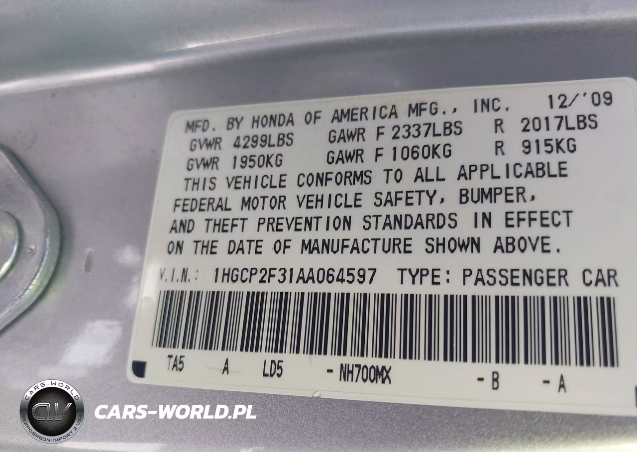 2010 Honda Accord 2.4 Lx VIN:1HGCP2F31AA064597 - 9