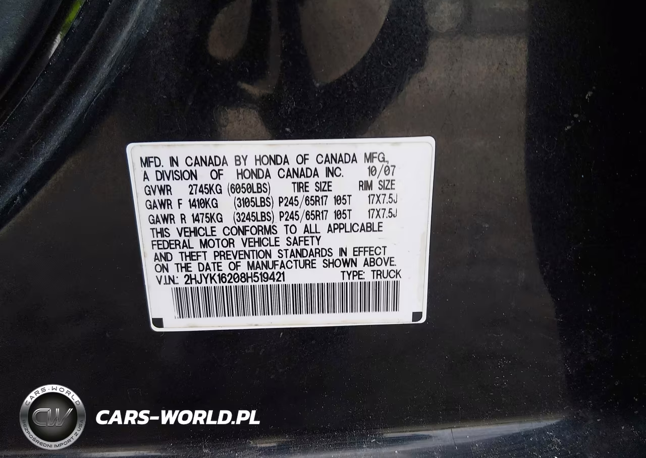 2008 Honda Ridgeline Rt VIN:2HJYK16208H519421 - 9