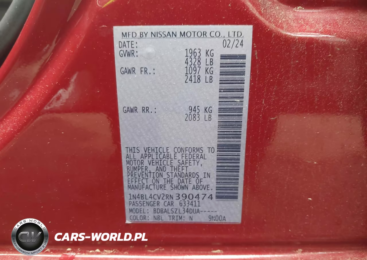2024 Nissan Altima Sr Fwd VIN:1N4BL4CV2RN390474 - 9