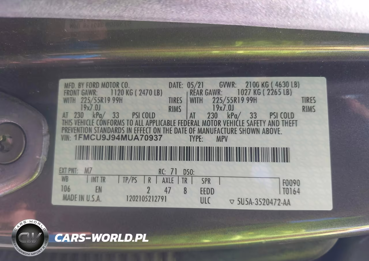 2021 Ford Escape Titanium VIN:1FMCU9J94MUA70937 - 9