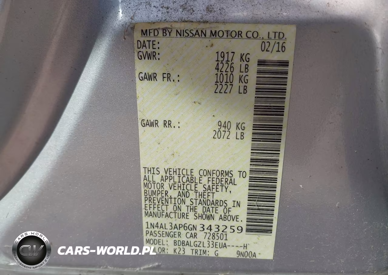 2016 Nissan Altima 2.5 S VIN:1N4AL3AP6GN343259 - 9