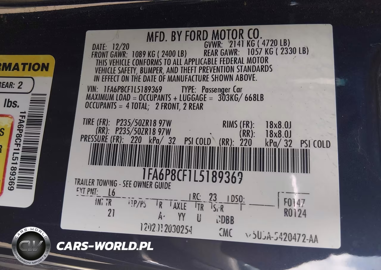2020 Ford Mustang Gt Fastback VIN:1FA6P8CF1L5189369 - 9