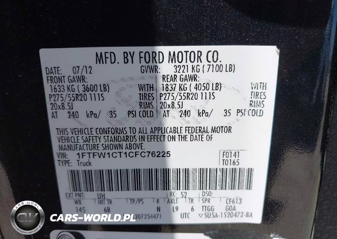 2012 Ford F-150 Fx2 VIN:1FTFW1CT1CFC76225 - 9