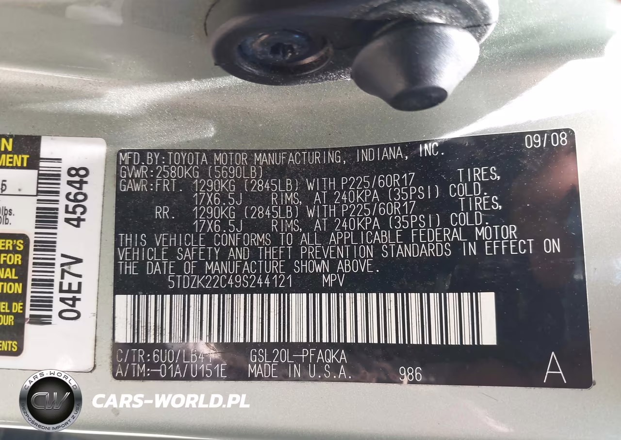 2009 Toyota Sienna Xle VIN:5TDZK22C49S244121 - 9