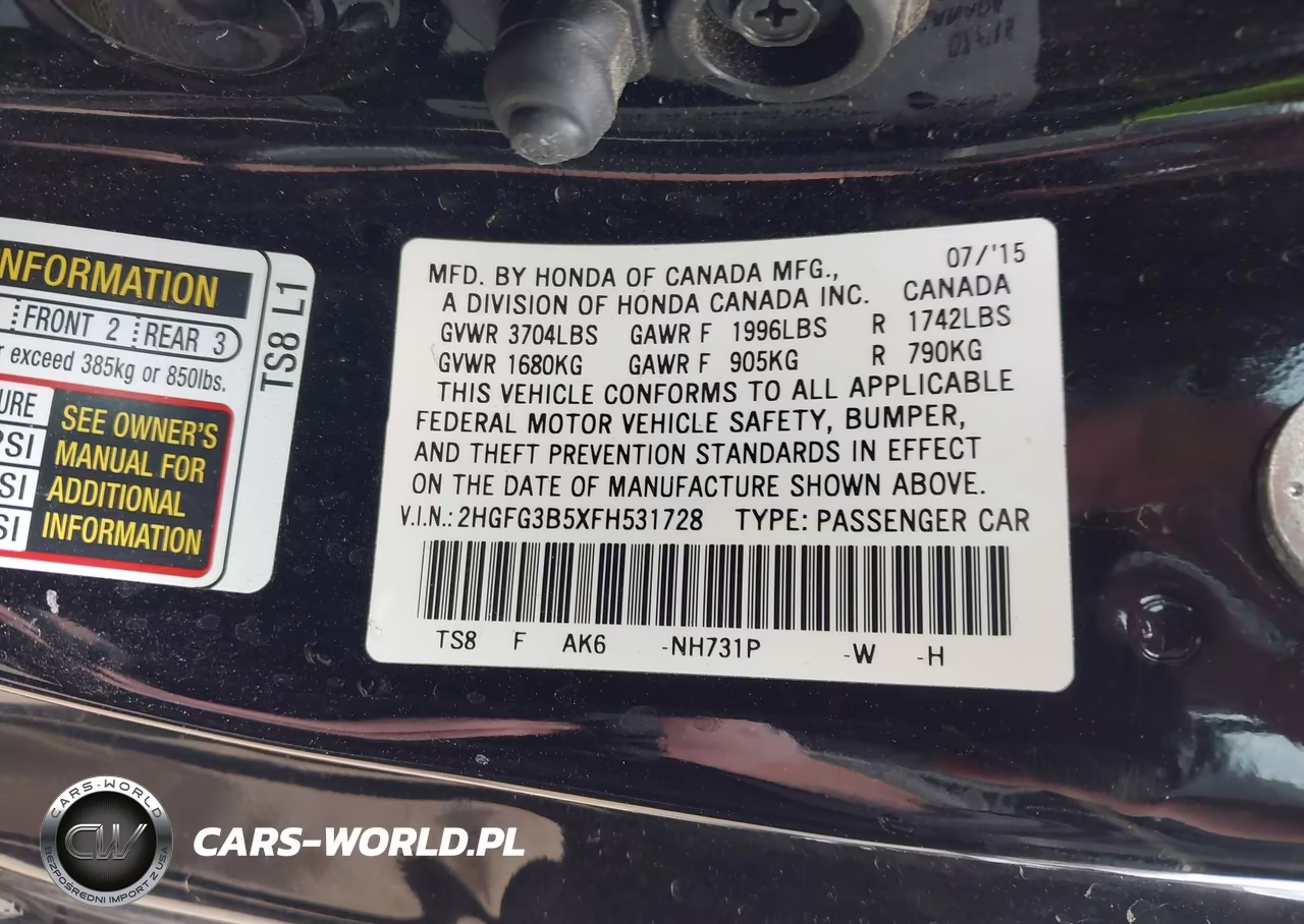 2015 Honda Civic Lx VIN:2HGFG3B5XFH531728 - 9