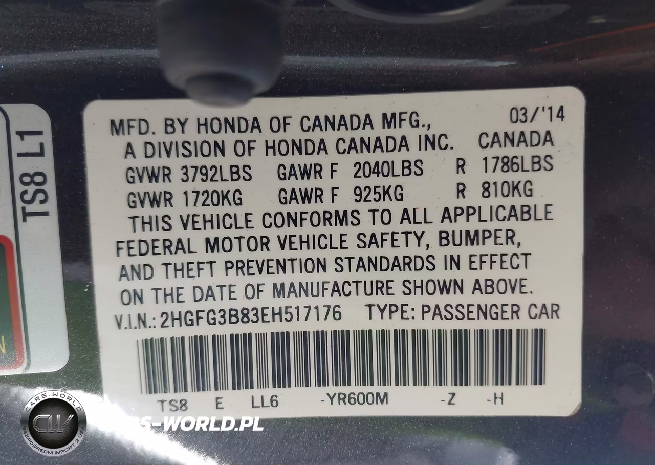 2014 Honda Civic Ex VIN:2HGFG3B83EH517176 - 9