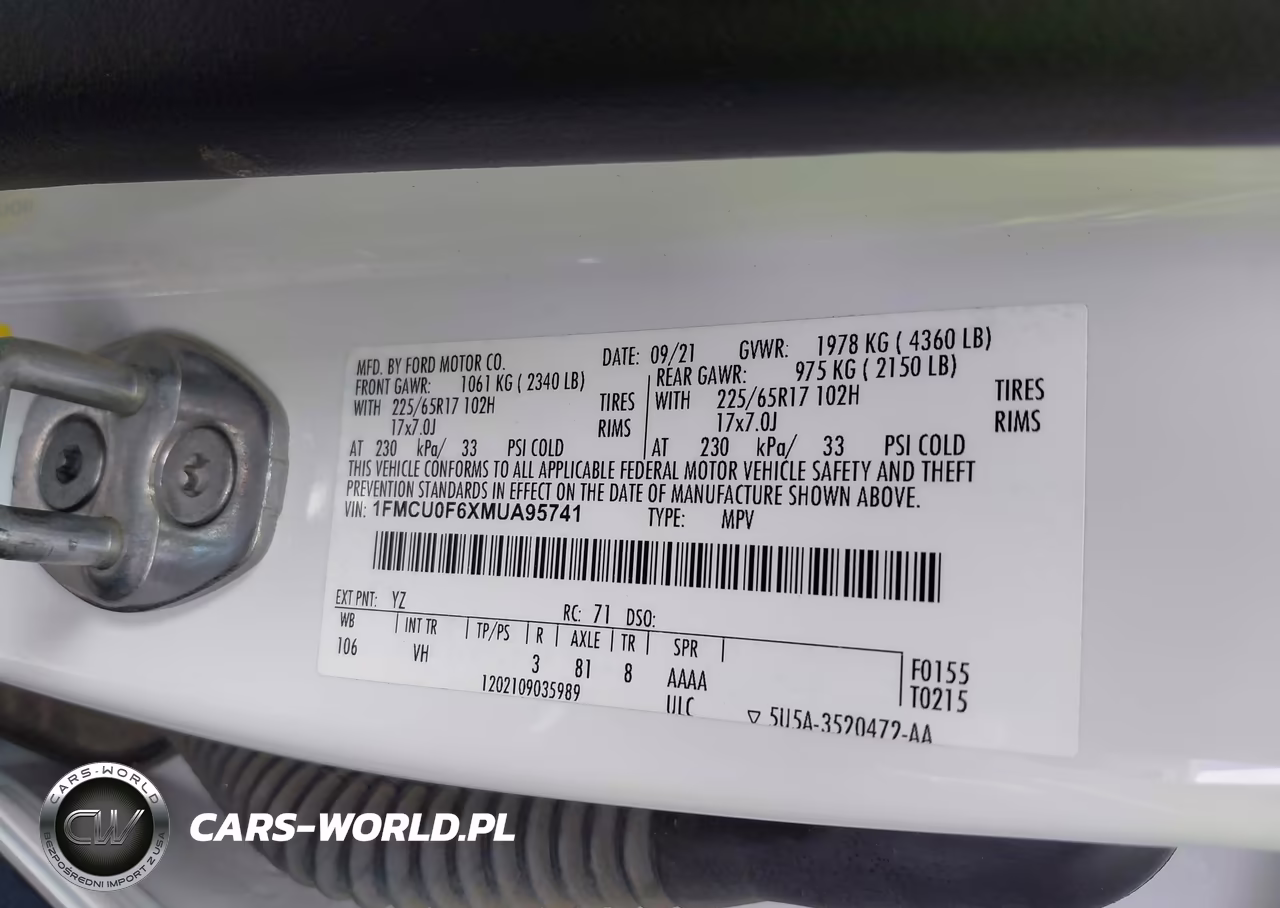 2021 Ford Escape S VIN:1FMCU0F6XMUA95741 - 9