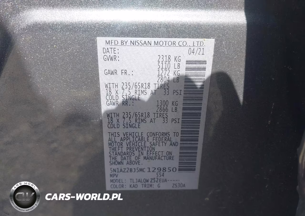 2021 Nissan Murano Sv Fwd VIN:5N1AZ2BJ5MC129850 - 9