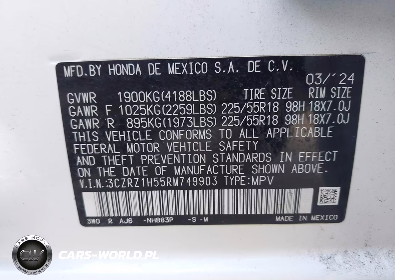 2024 Honda Hr-V 2Wd Sport-2Wd Sport W-O Bsi VIN:3CZRZ1H55RM749903 - 9