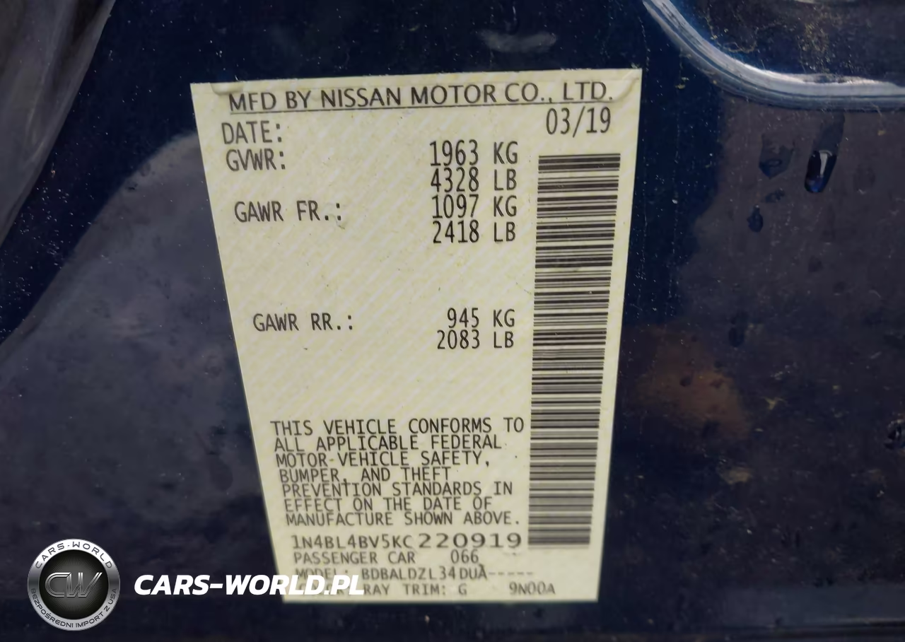2019 Nissan Altima 2.5 S VIN:1N4BL4BV5KC220919 - 9