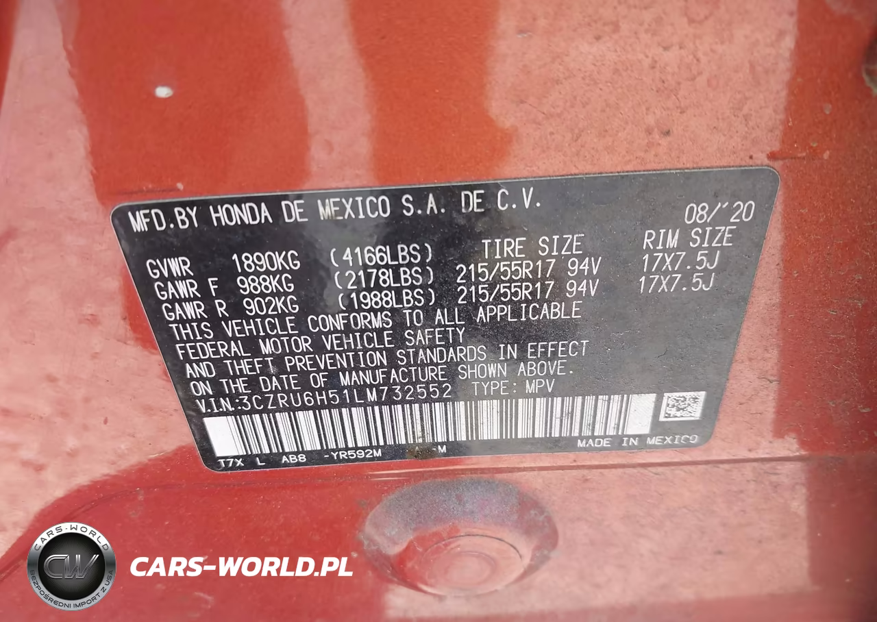 2020 Honda Hr-V Awd Ex VIN:3CZRU6H51LM732552 - 9