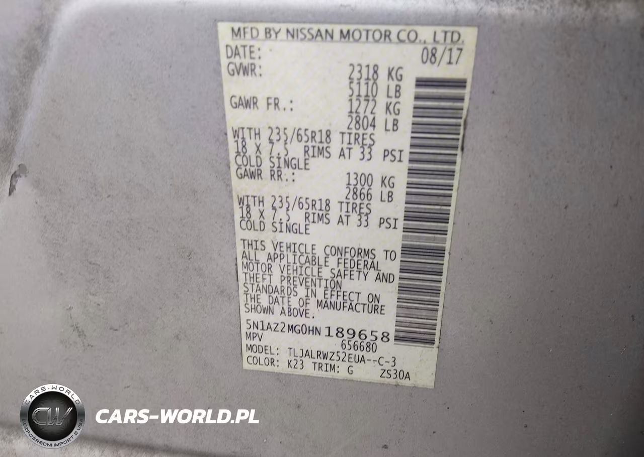 2017 Nissan Murano Sl VIN:5N1AZ2MG0HN189658 - 9