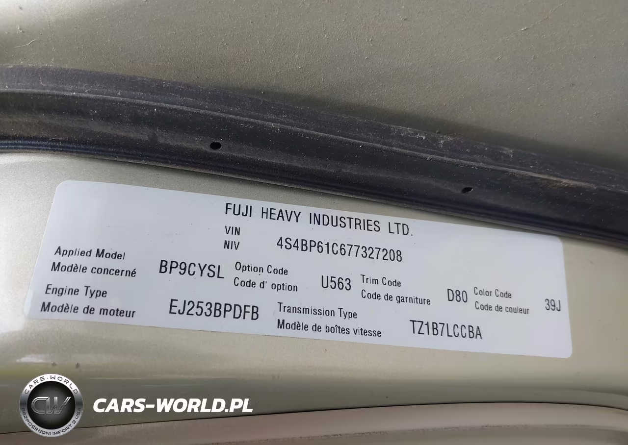 2007 Subaru Outback 2.5I Basic VIN:4S4BP61C677327208 - 9