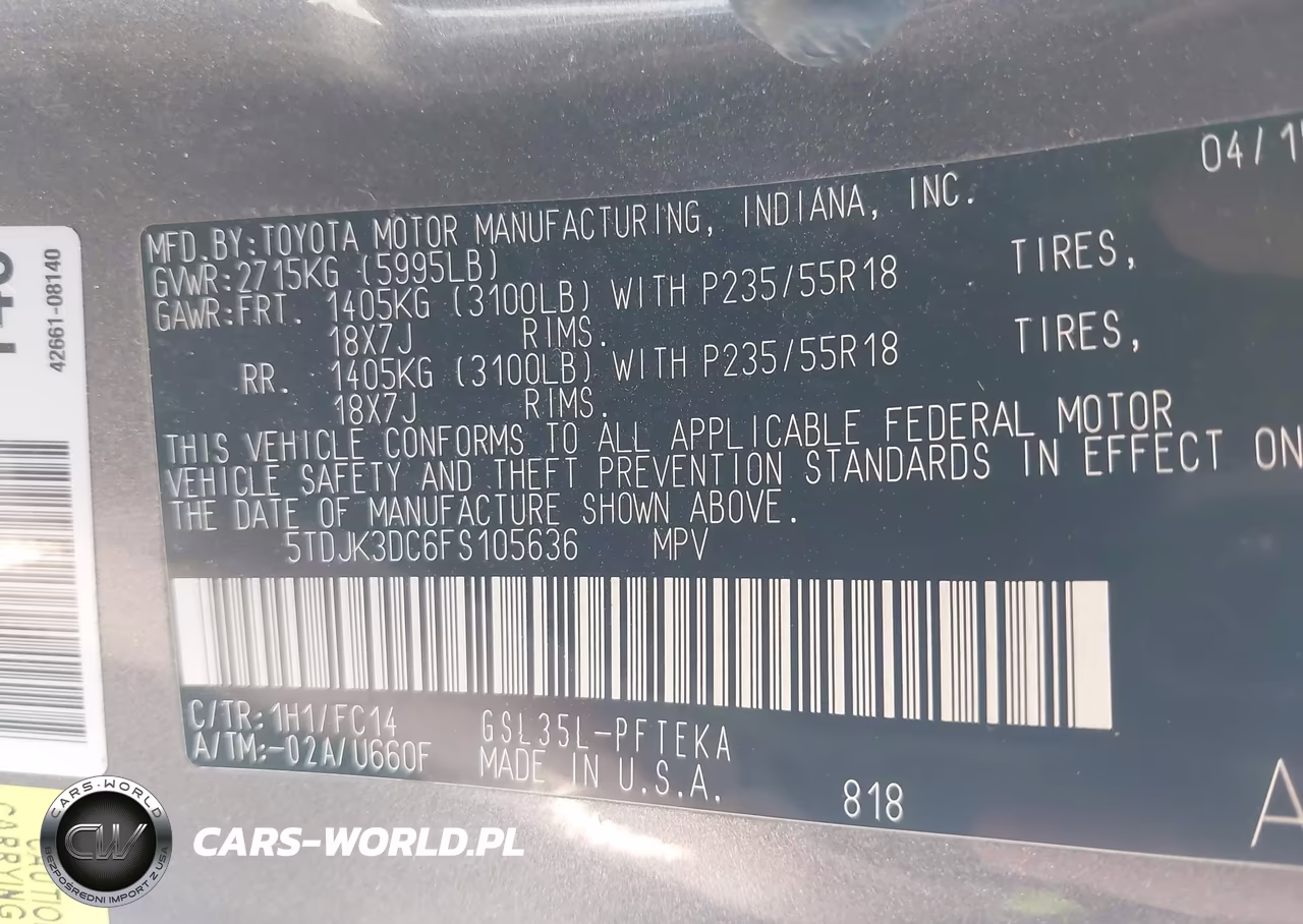 2015 Toyota Sienna Le 7 Passenger VIN:5TDJK3DC6FS105636 - 9