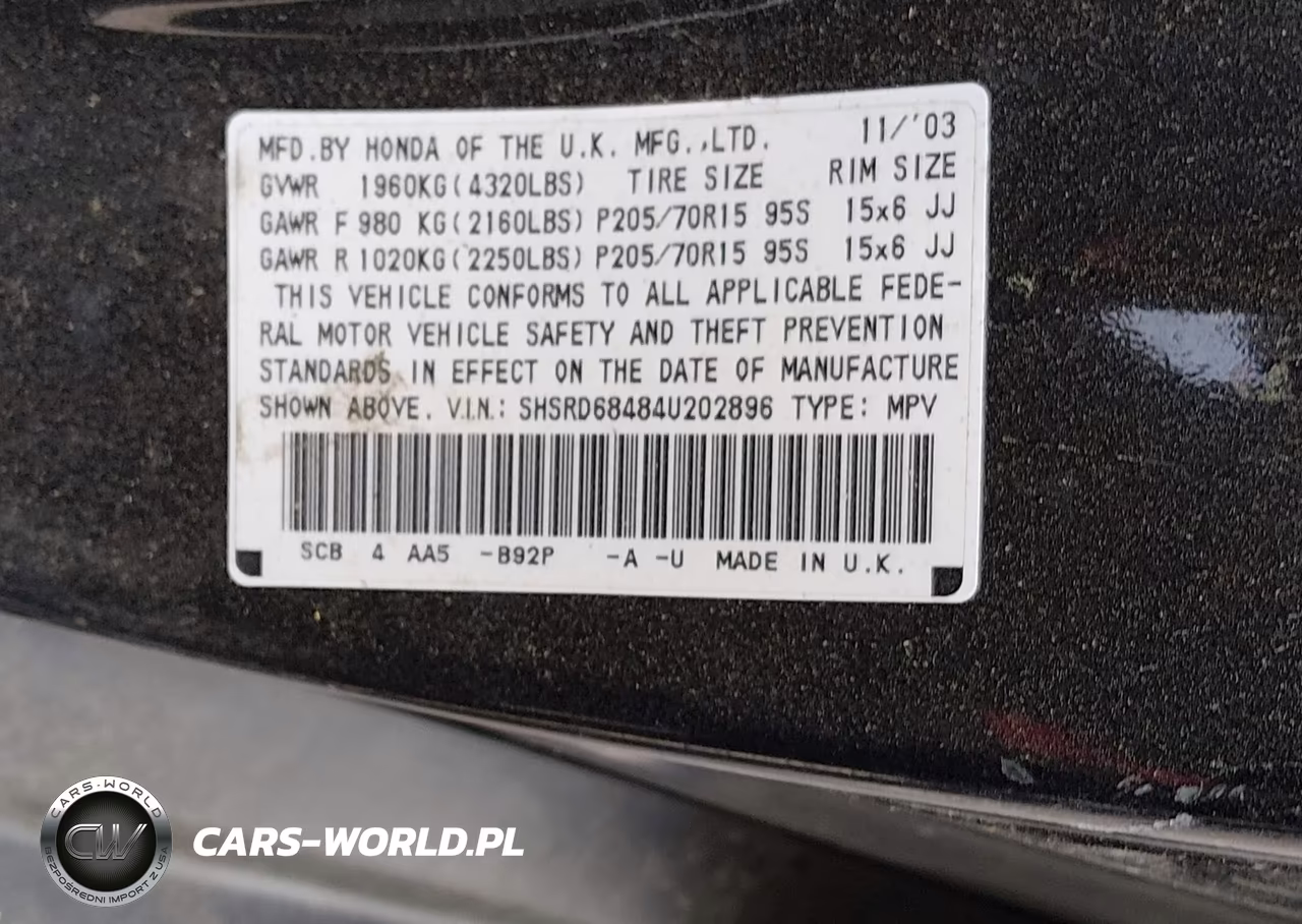 2004 Honda Cr-V Lx VIN:SHSRD68484U202896 - 9