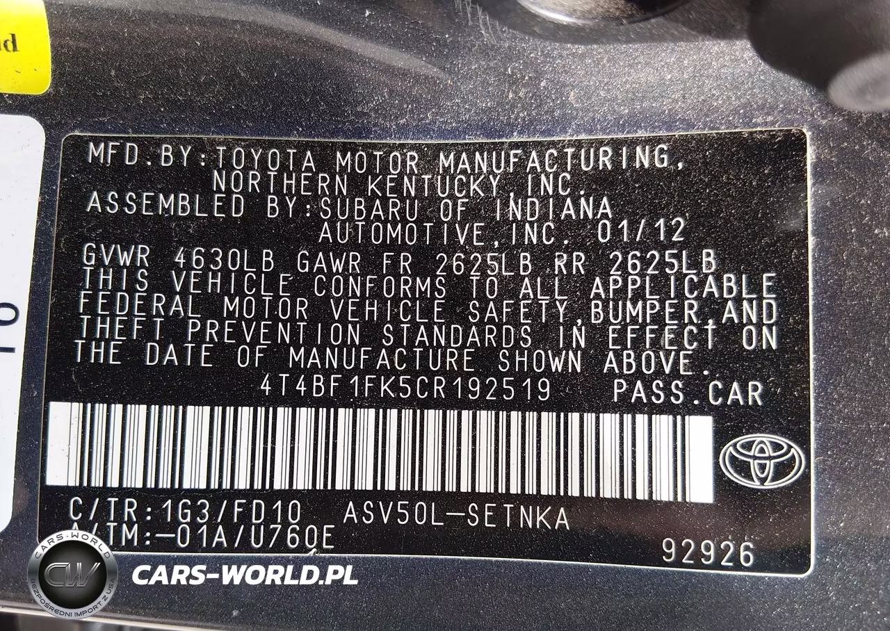 2012 Toyota Camry Le VIN:4T4BF1FK5CR192519 - 9