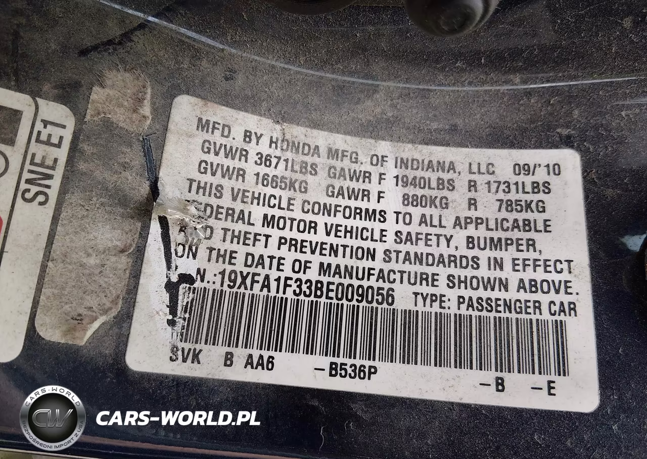 2011 Honda Civic Vp VIN:19XFA1F33BE009056 - 9