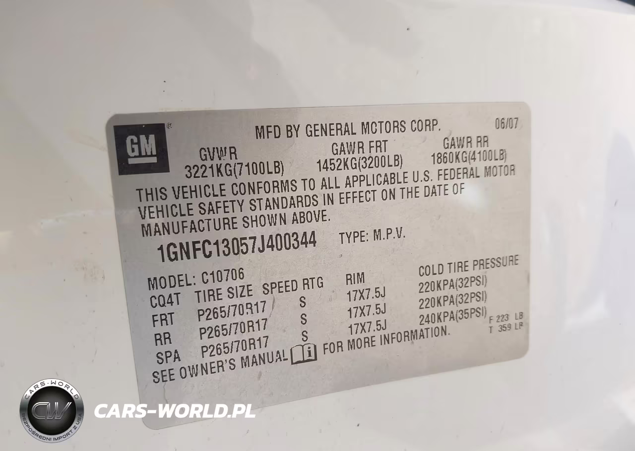 2007 Chevrolet Tahoe Lt VIN:1GNFC13057J400344 - 9