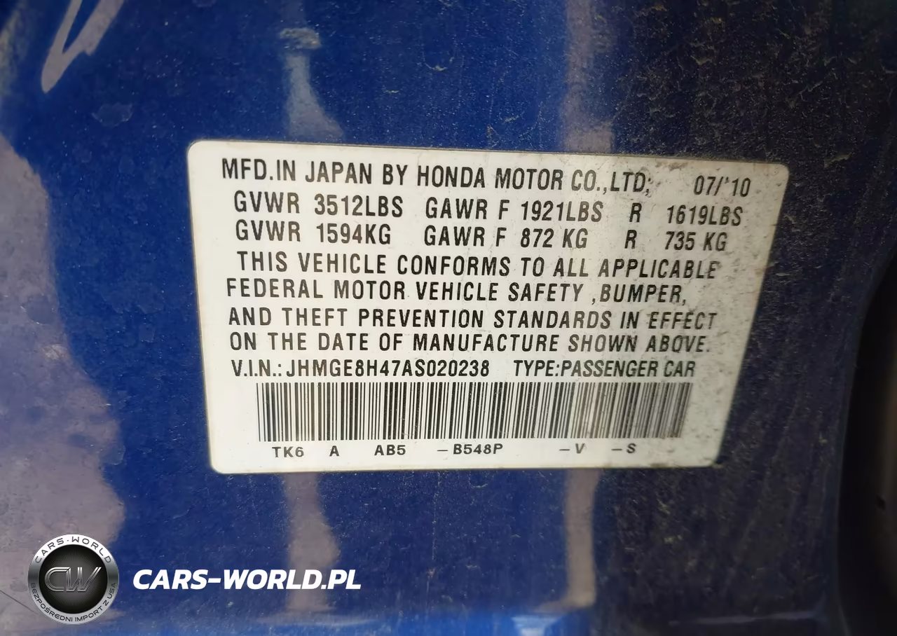 2010 Honda Fit Sport VIN:JHMGE8H47AS020238 - 9
