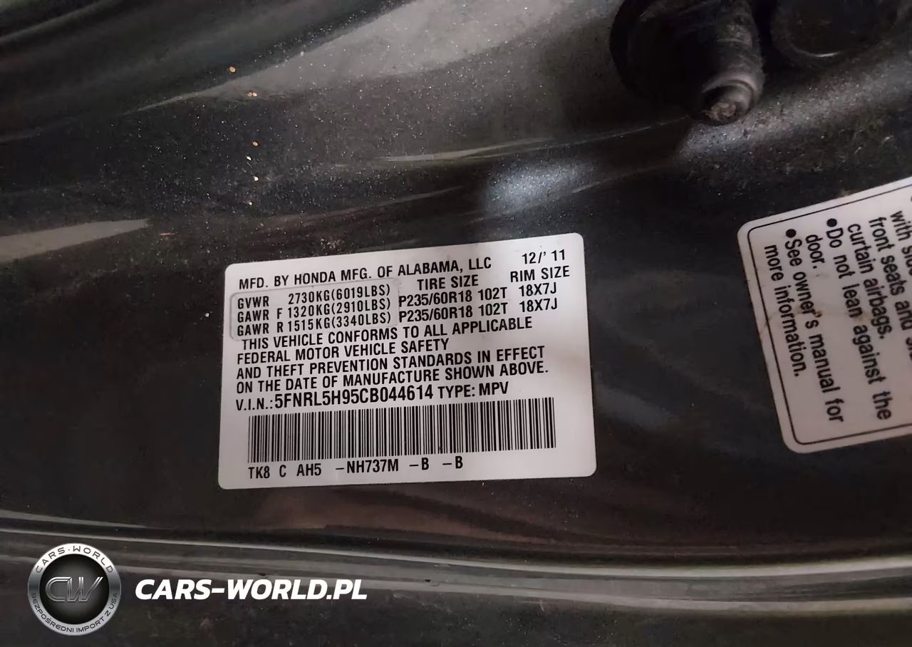2012 Honda Odyssey Touring-Touring Elite VIN:5FNRL5H95CB044614 - 9