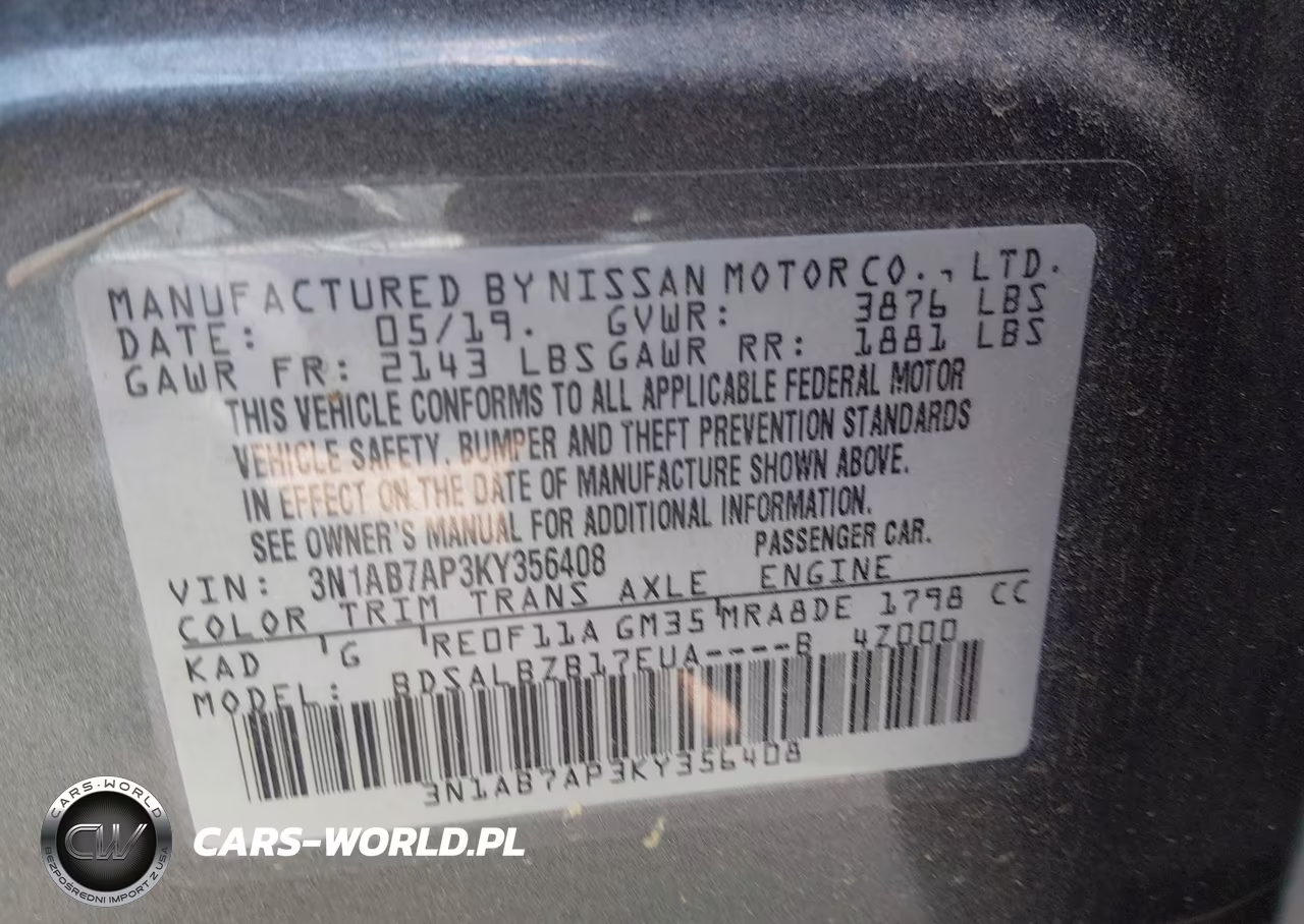 2019 Nissan Sentra S VIN:3N1AB7AP3KY356408 - 9