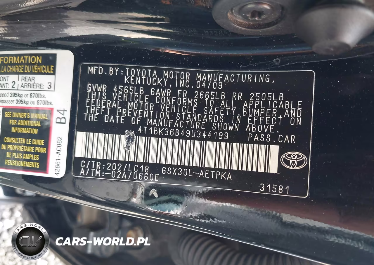 2009 Toyota Avalon Limited VIN:4T1BK36B49U344199 - 9