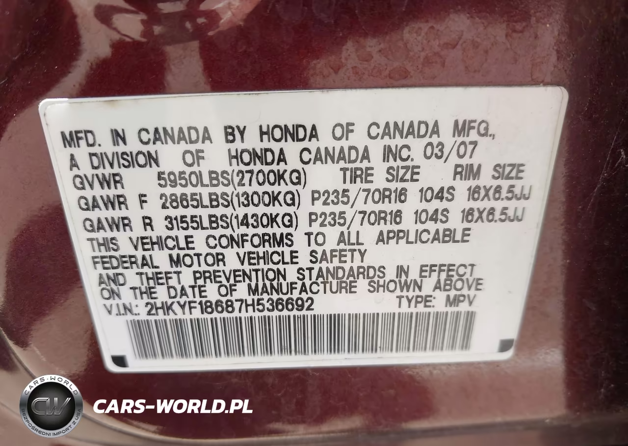 2007 Honda Pilot Ex-L VIN:2HKYF18687H536692 - 9