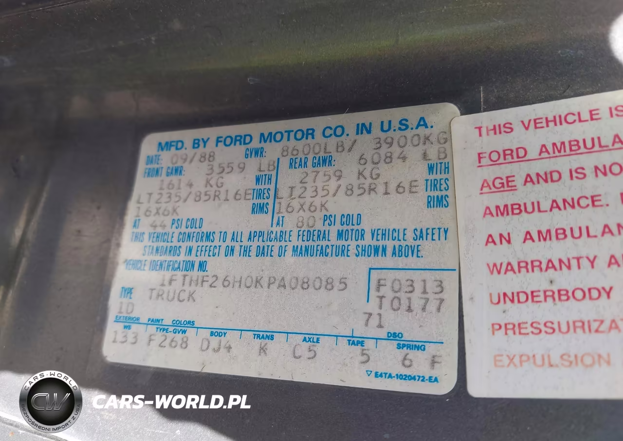 1989 Ford F250 VIN:1FTHF26H0KPA08085 - 9