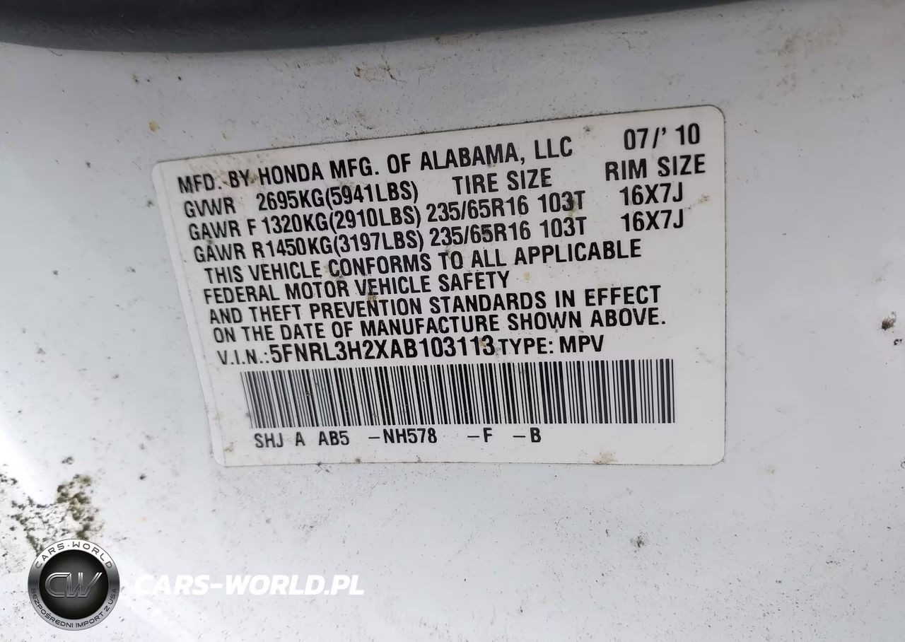 2010 Honda Odyssey Lx VIN:5FNRL3H2XAB103113 - 9