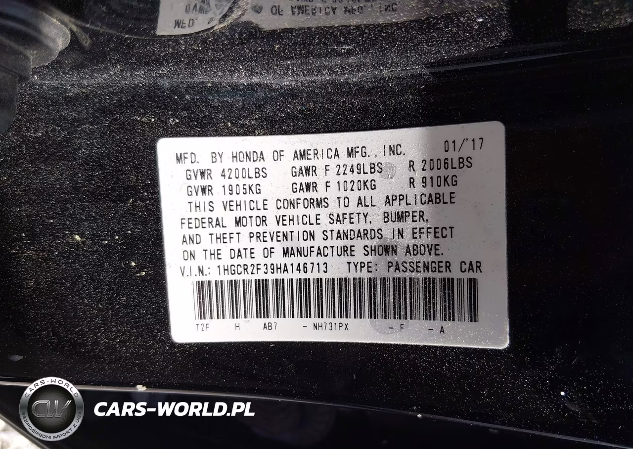 2017 Honda Accord Lx VIN:1HGCR2F39HA146713 - 9