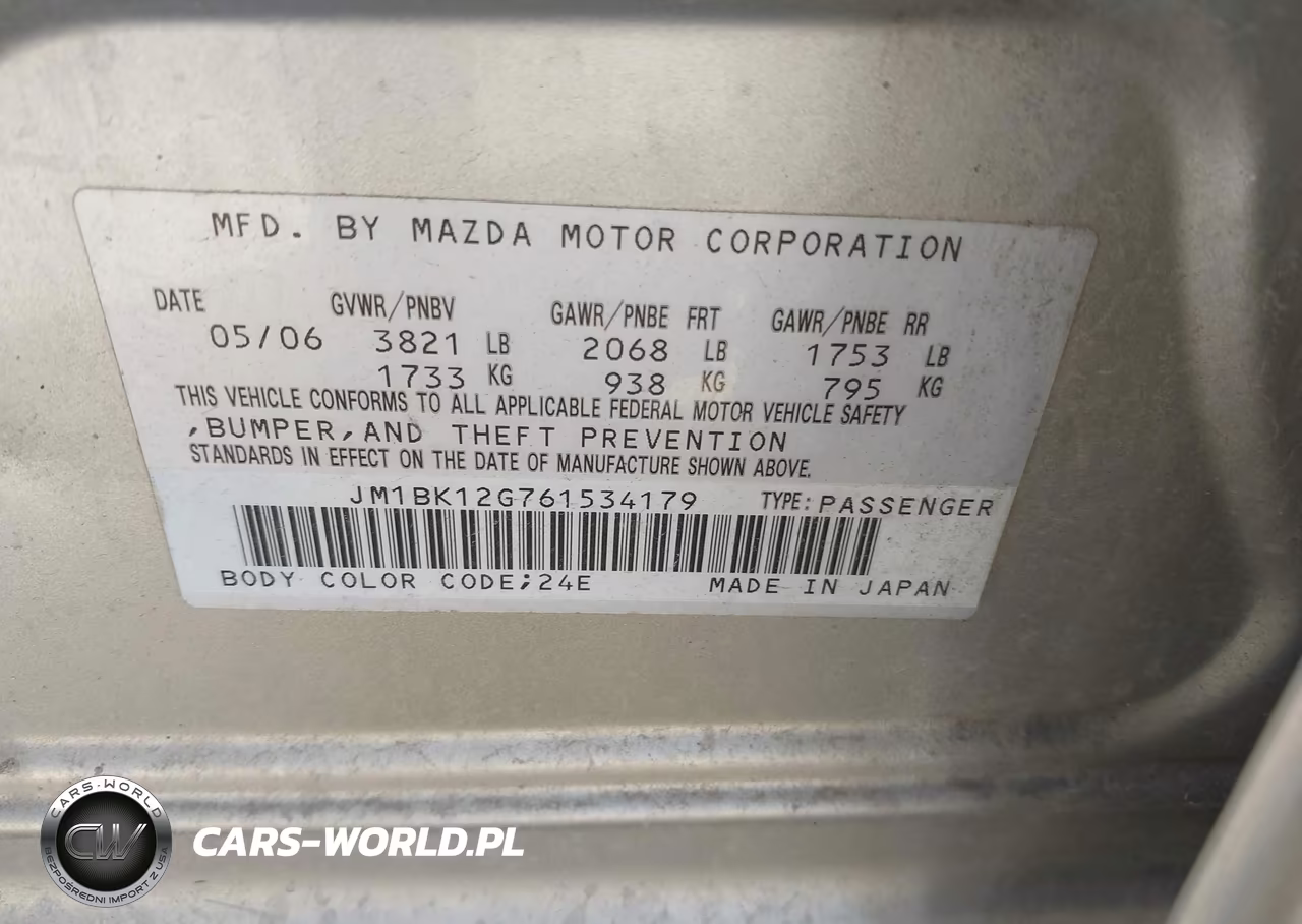 2006 Mazda Mazda3 I VIN:JM1BK12G761534179 - 9