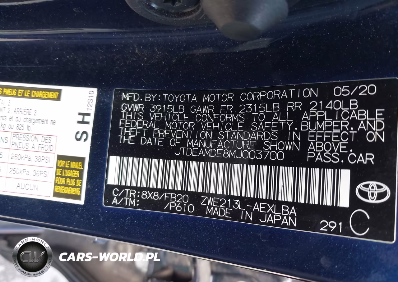 2021 Toyota Corolla Le VIN:JTDEAMDE8MJ003700 - 9