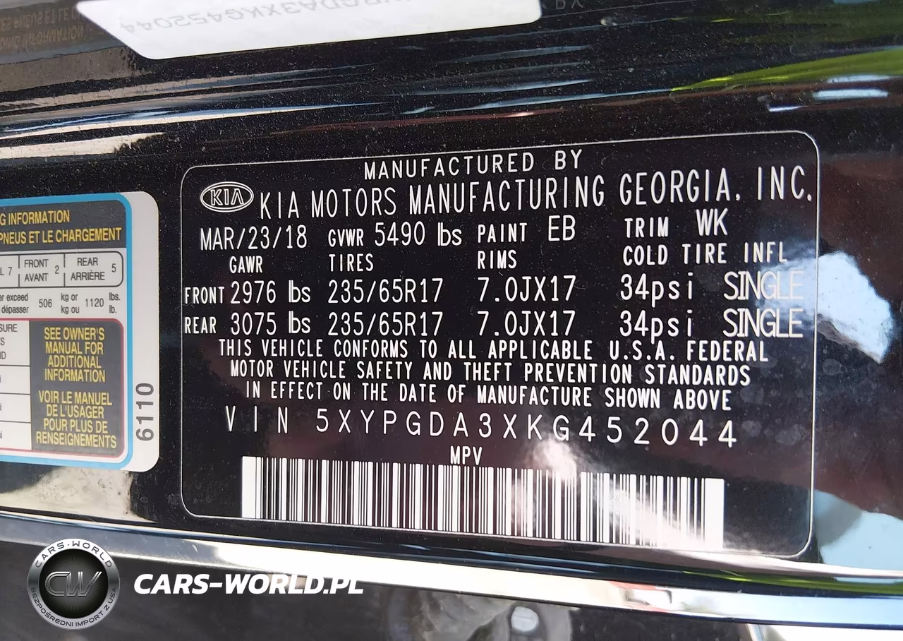 2019 Kia Sorento 2.4L Lx VIN:5XYPGDA3XKG452044 - 9