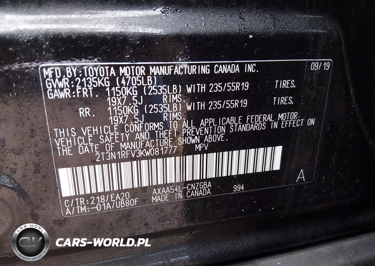 2019 Toyota Rav4 Limited VIN:2T3N1RFV3KW081777 - 9