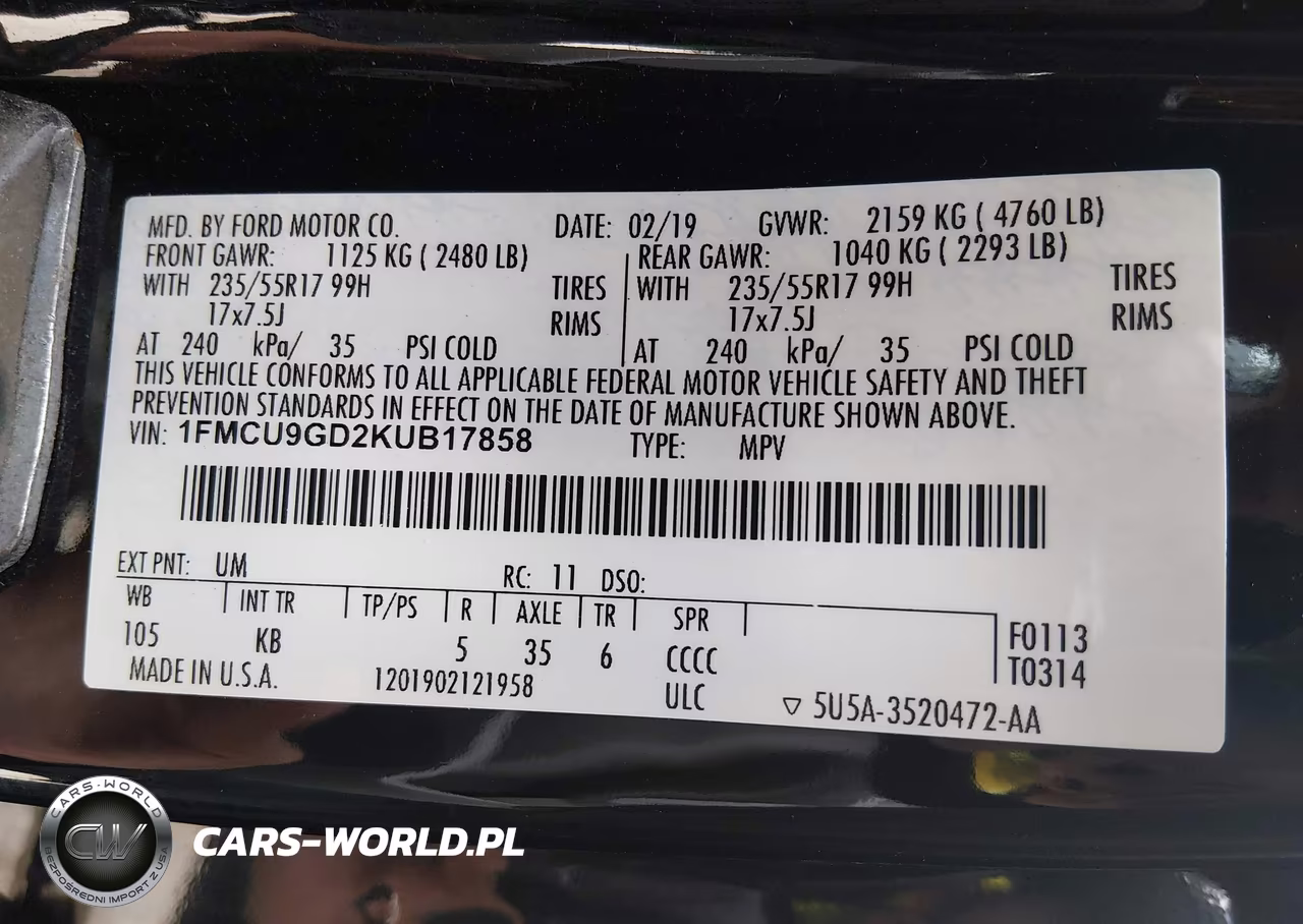 2019 Ford Escape Se VIN:1FMCU9GD2KUB17858 - 9