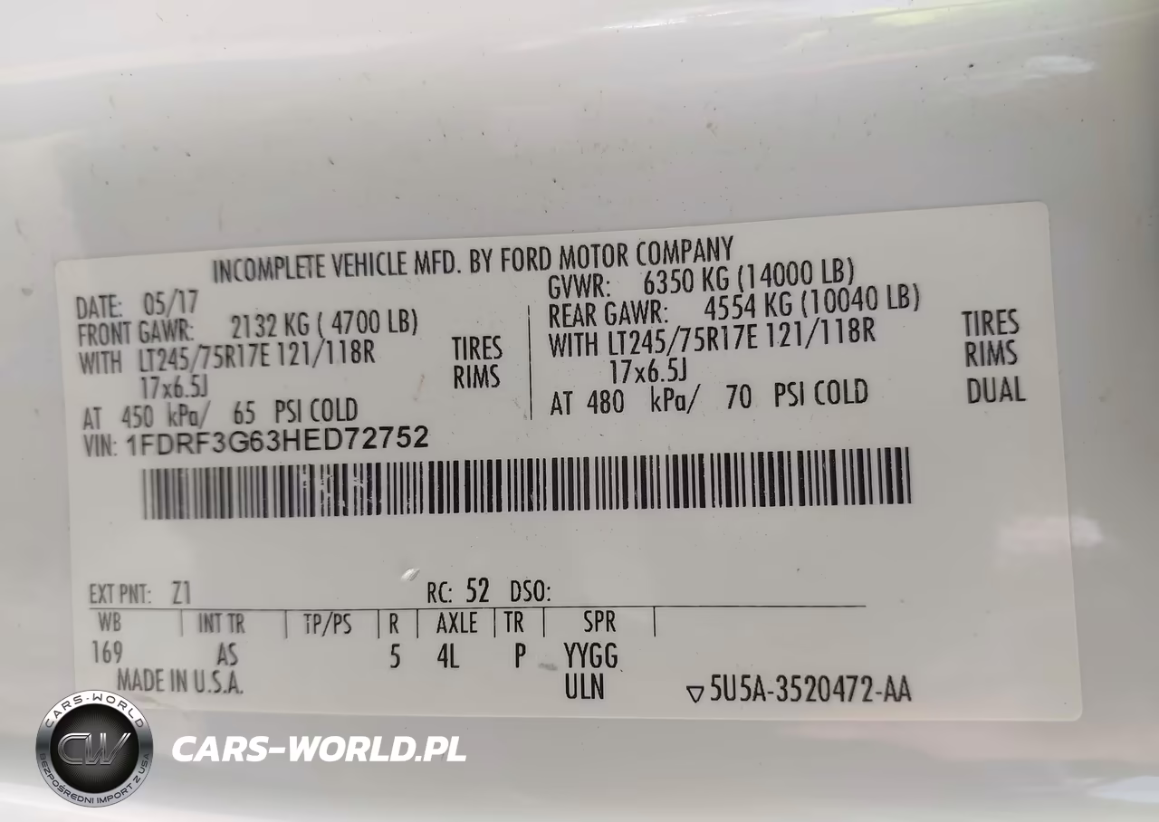 2017 Ford F-350 Chassis Xl VIN:1FDRF3G63HED72752 - 9