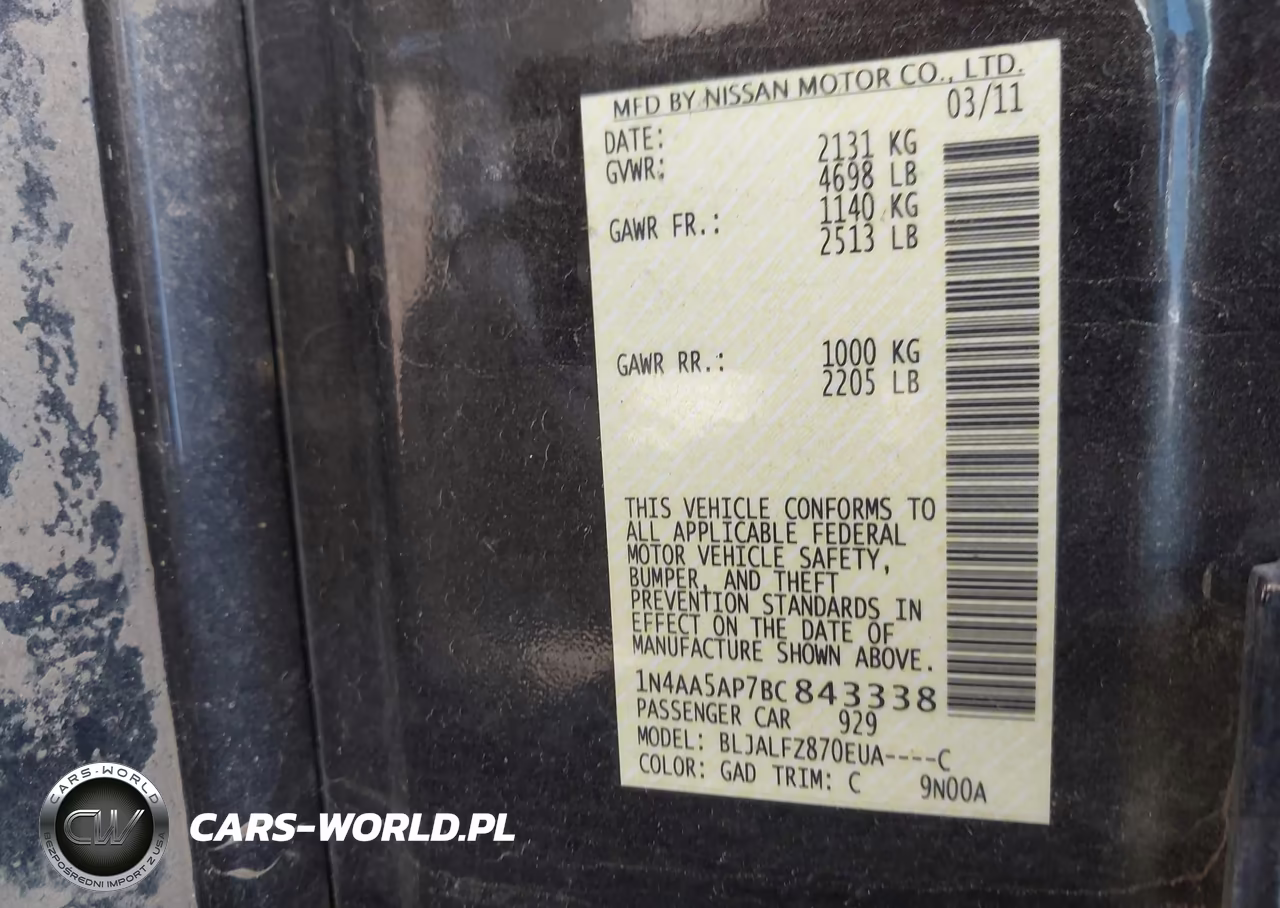 2011 Nissan Maxima 3.5 Sv VIN:1N4AA5AP7BC843338 - 9