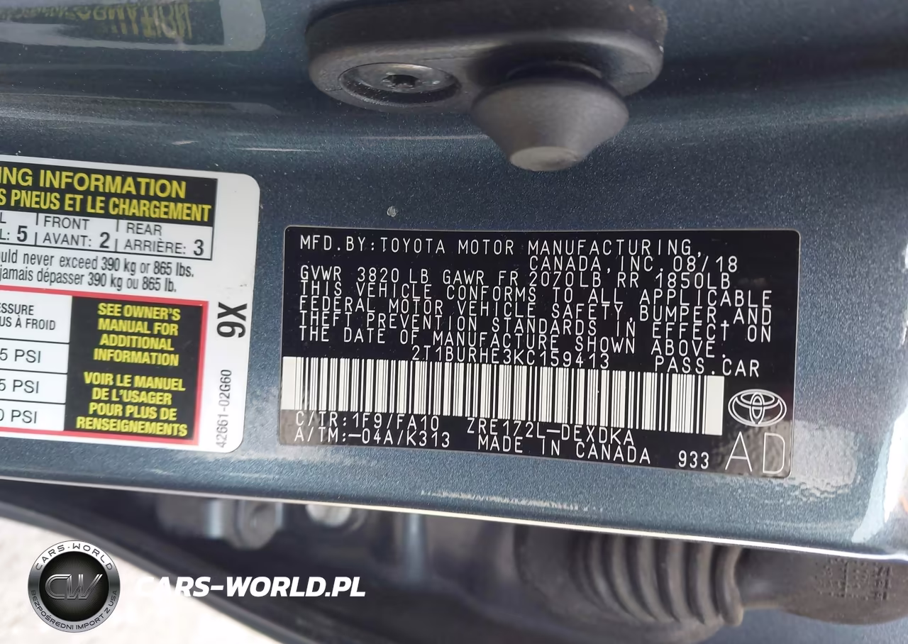 2019 Toyota Corolla L VIN:2T1BURHE3KC159413 - 9