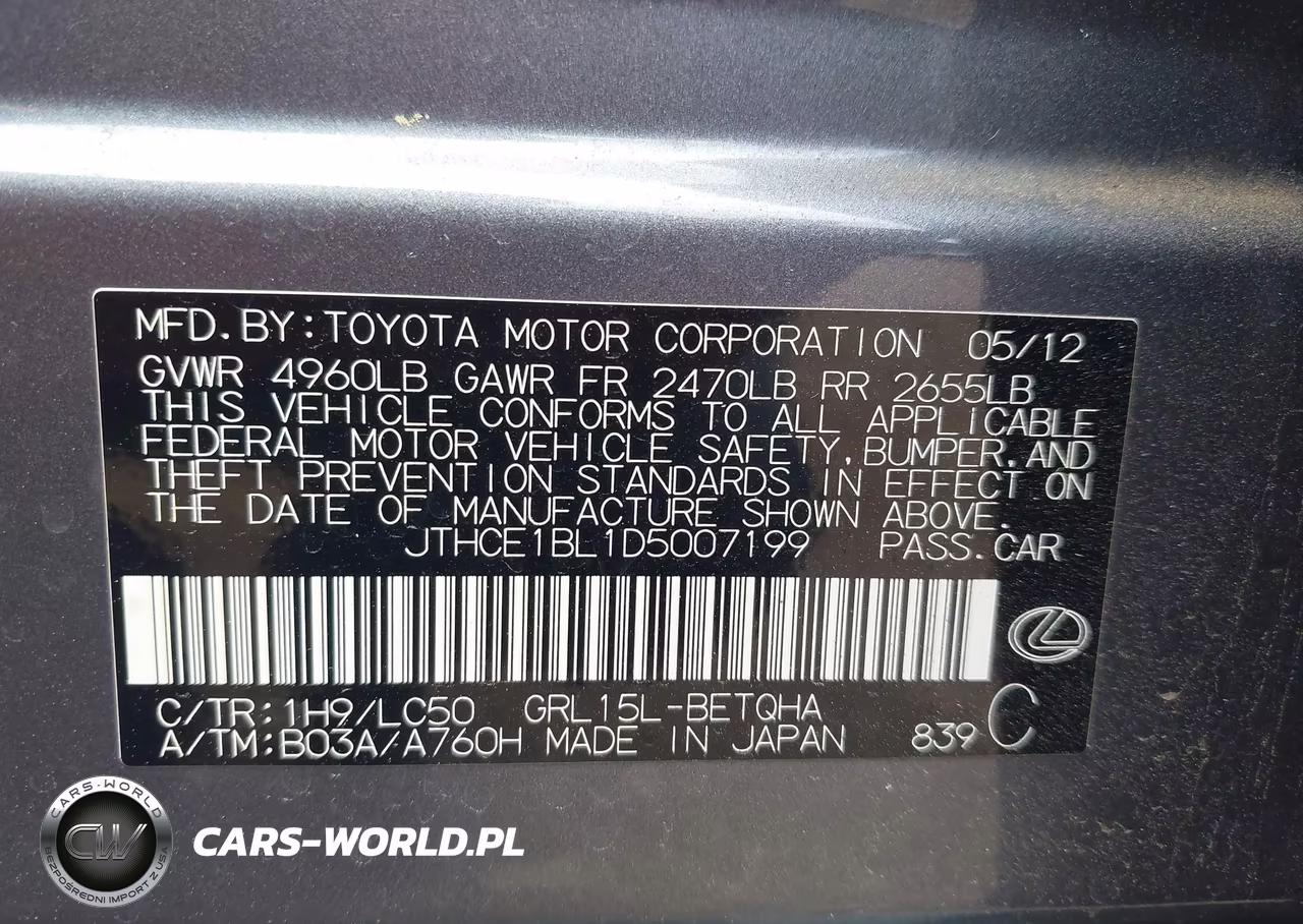2013 Lexus Gs 350 VIN:JTHCE1BL1D5007199 - 9