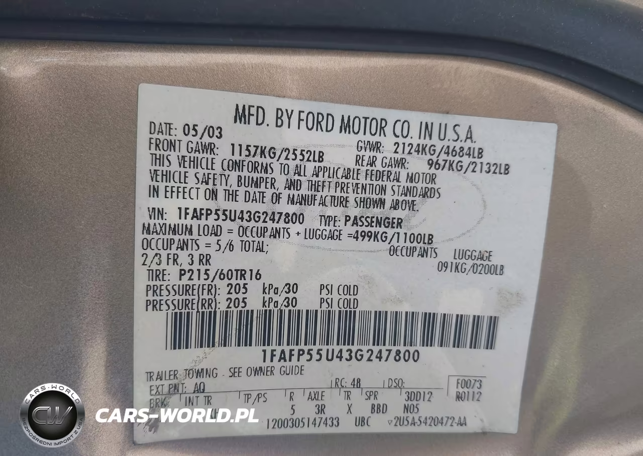 2003 Ford Taurus Ses VIN:1FAFP55U43G247800 - 9