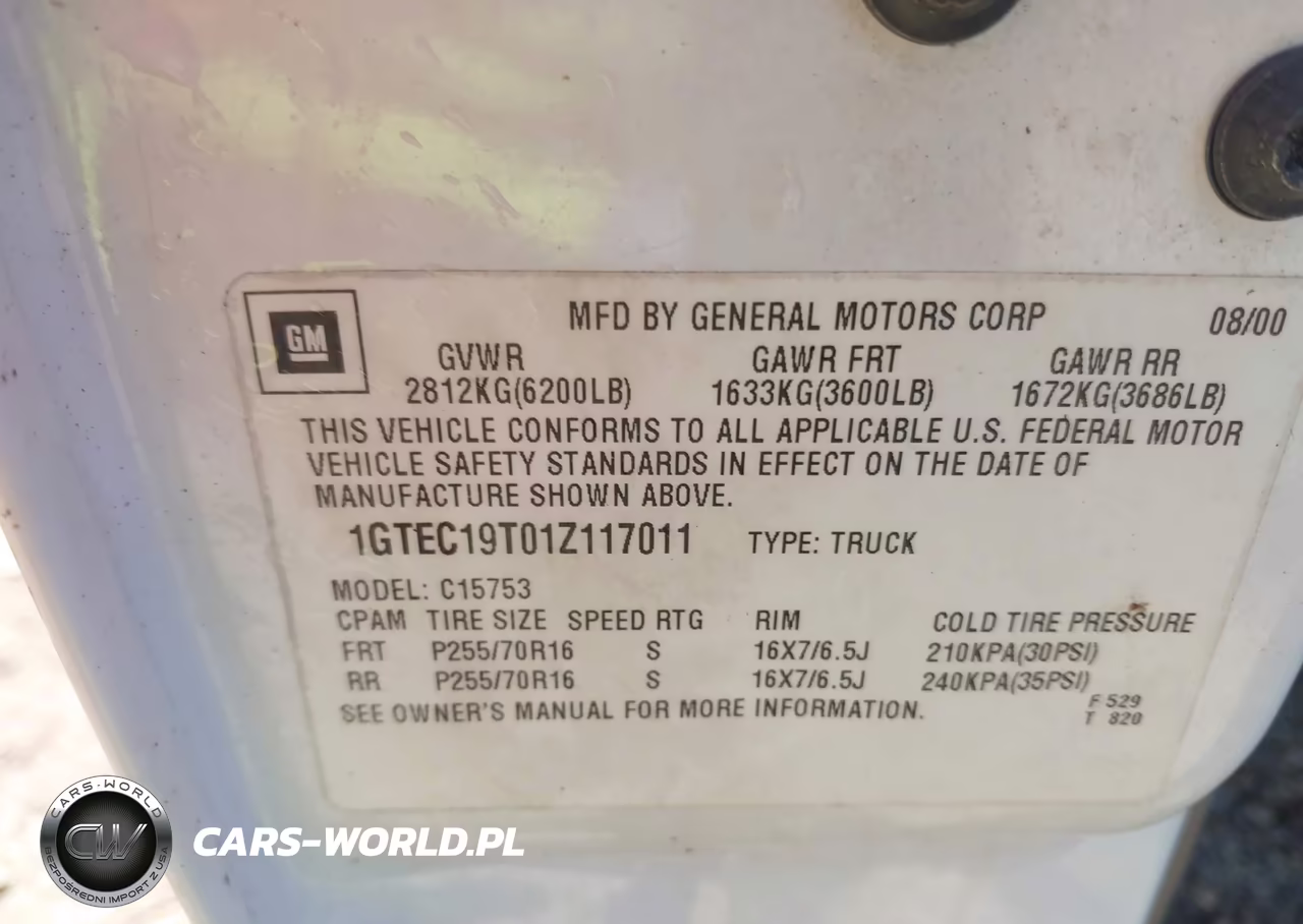 2001 GMC Sierra 1500 Sle VIN:1GTEC19T01Z117011 - 9