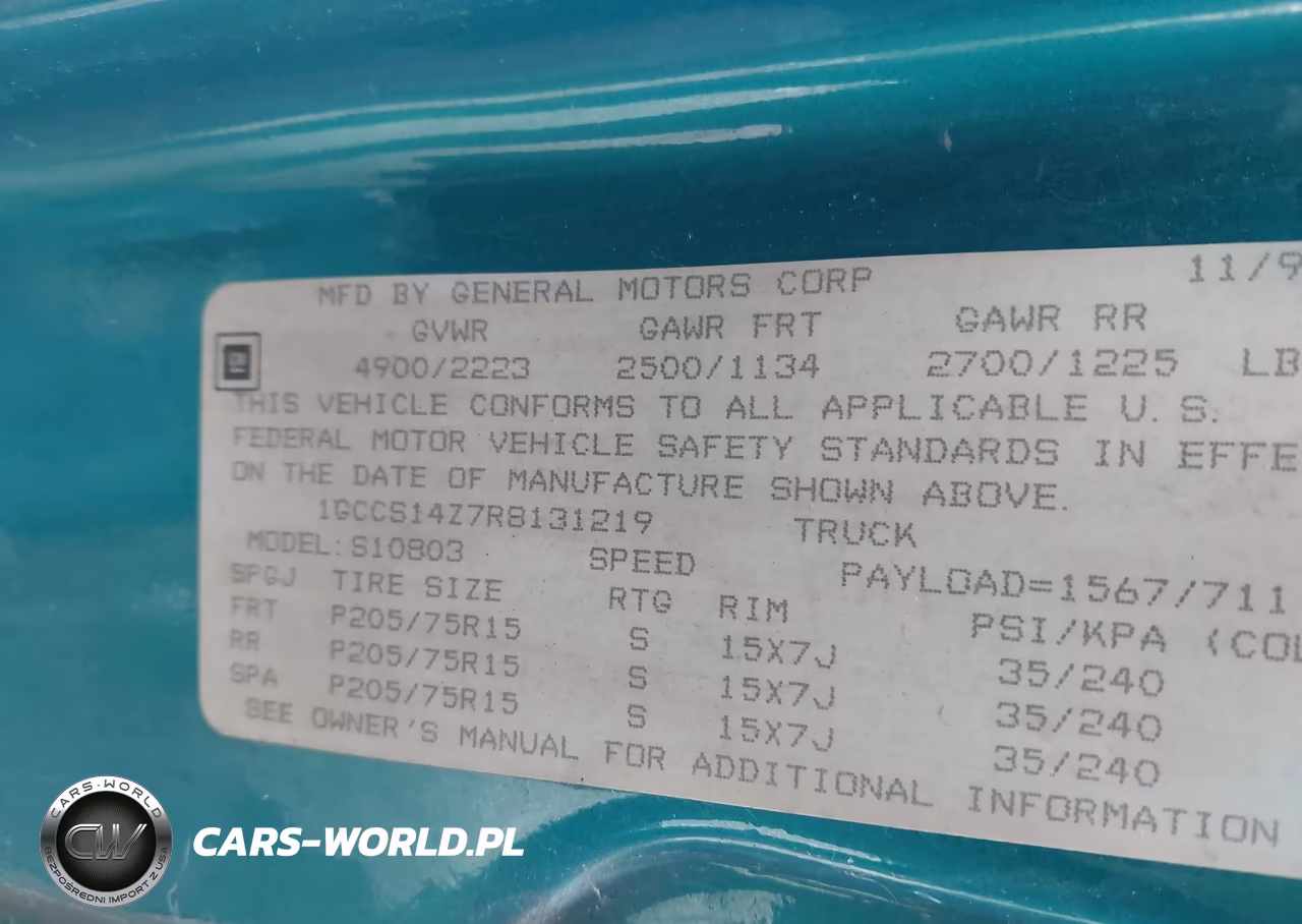 1994 Chevrolet S Truck S10 VIN:1GCCS14Z7R8131219 - 9