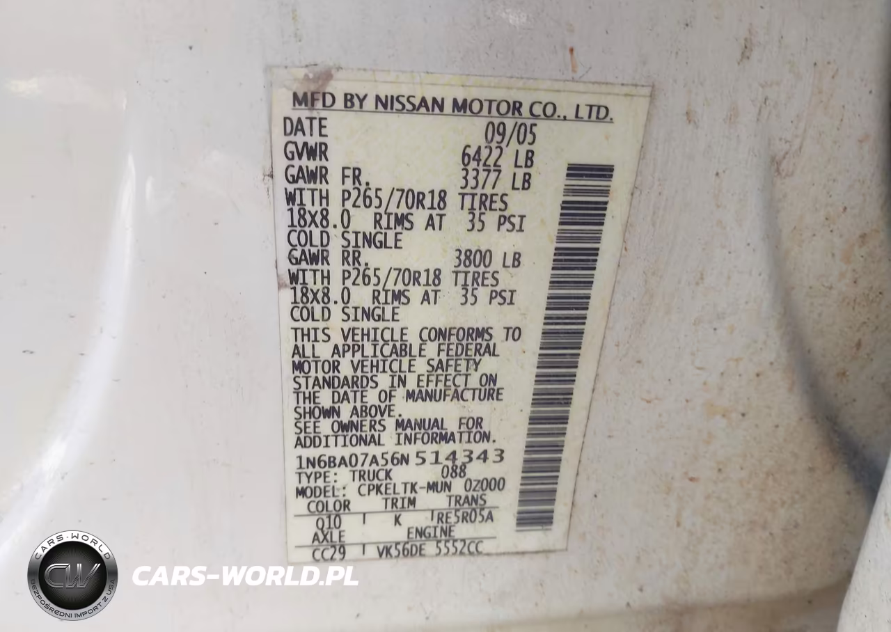 2006 Nissan Titan Se VIN:1N6BA07A56N514343 - 9
