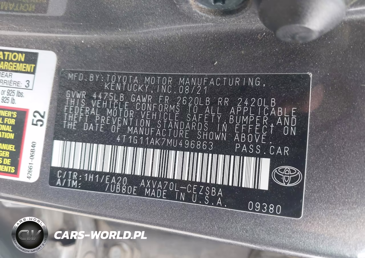 2021 Toyota Camry Se VIN:4T1G11AK7MU496863 - 9