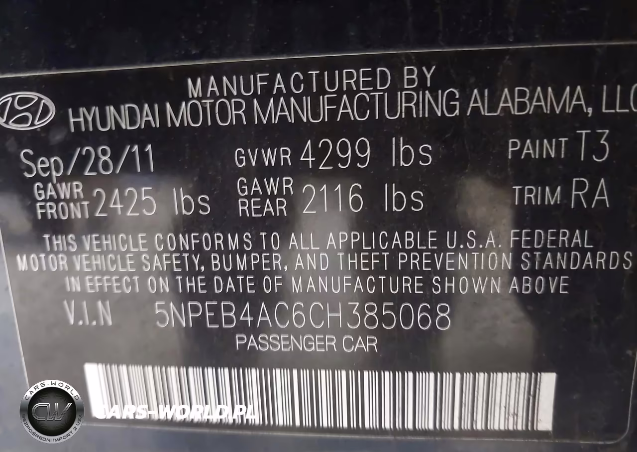 2012 Hyundai Sonata Gls VIN:5NPEB4AC6CH385068 - 9