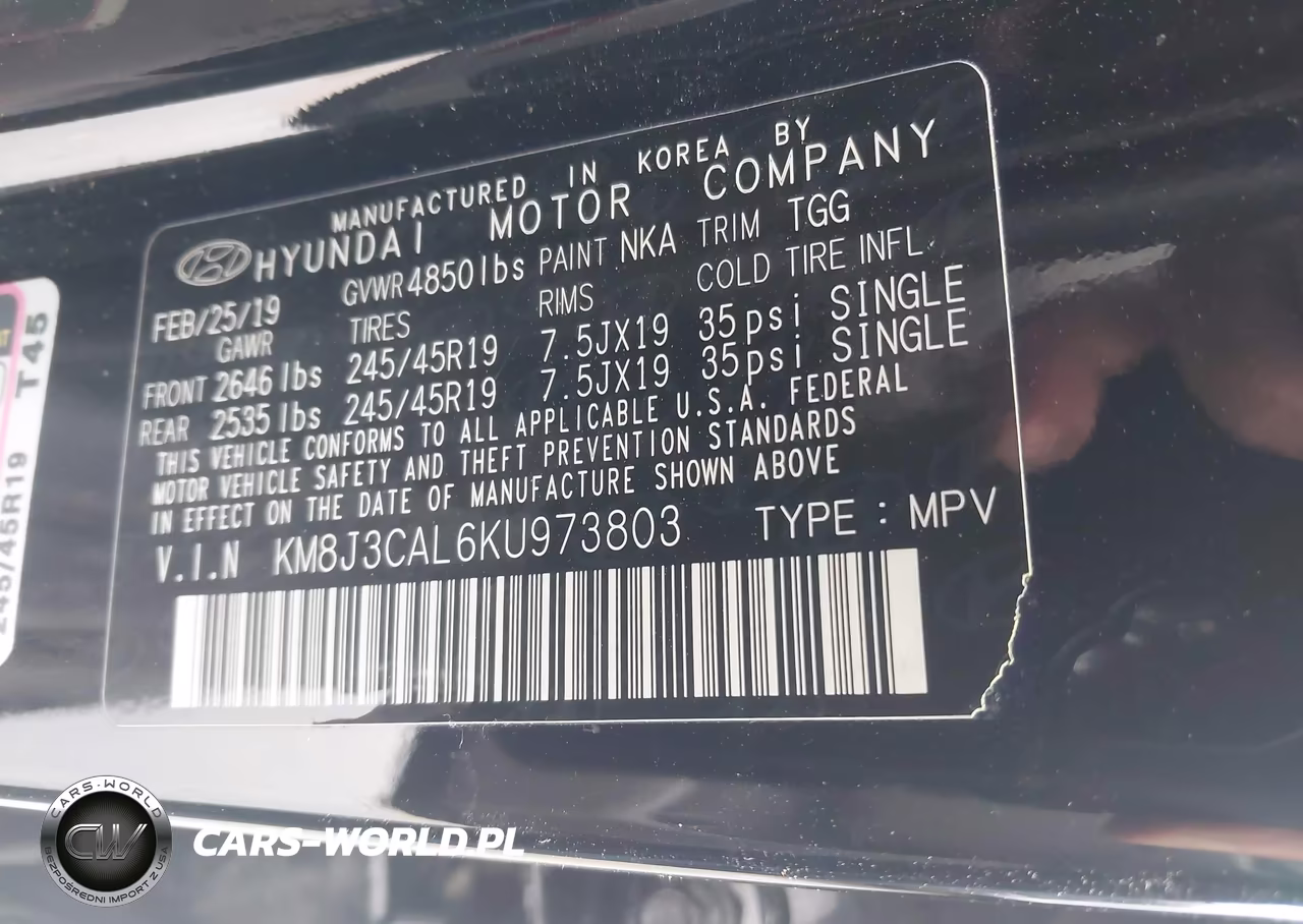 2019 Hyundai Tucson Sport VIN:KM8J3CAL6KU973803 - 9