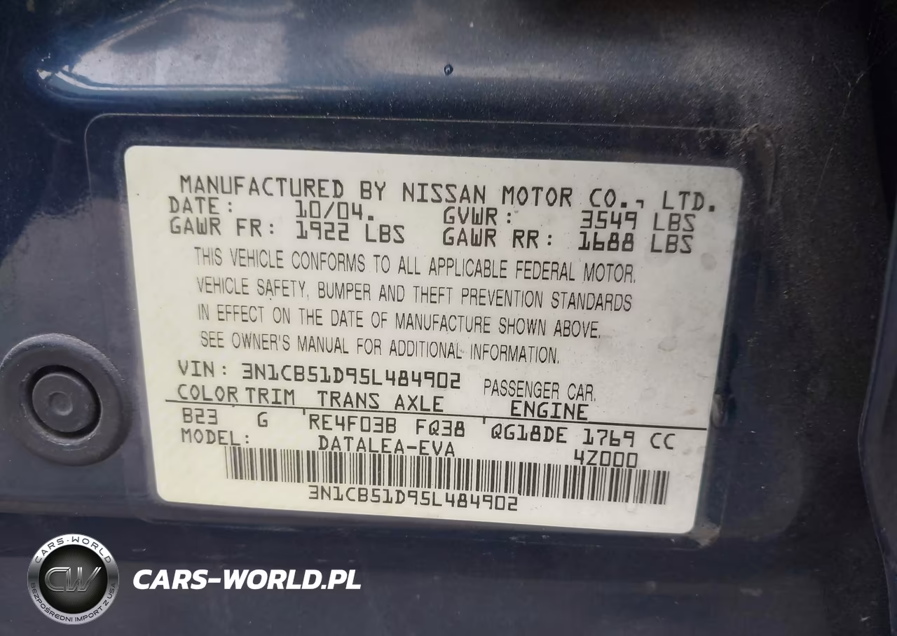 2005 Nissan Sentra 1.8S Se VIN:3N1CB51D95L484902 - 9