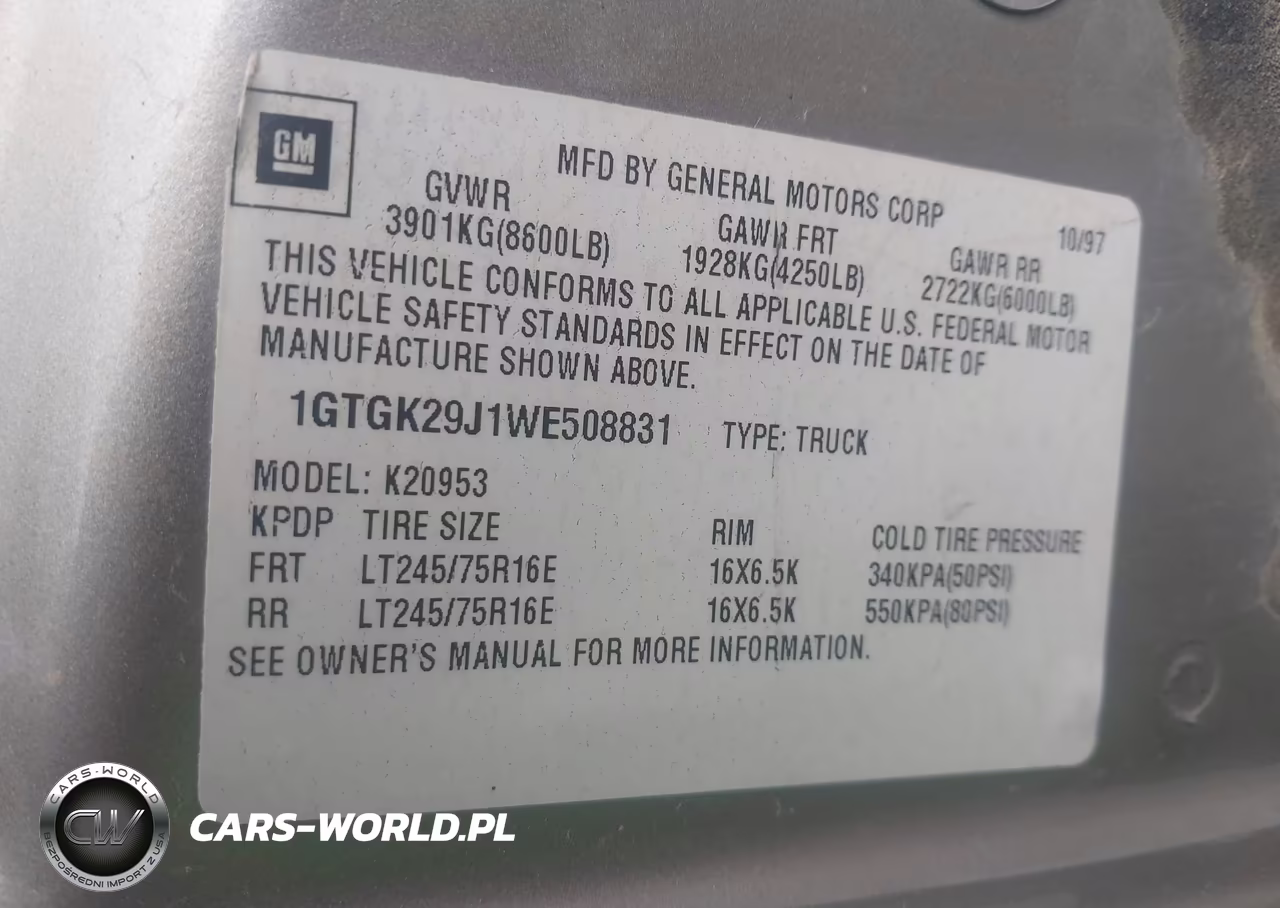 1998 GMC Sierra K2500 VIN:1GTGK29J1WE508831 - 9