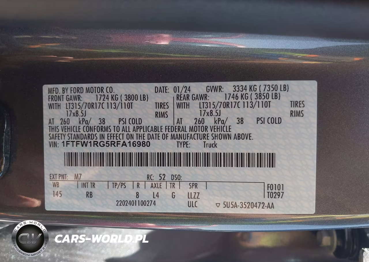 2024 Ford F-150 Raptor VIN:1FTFW1RG5RFA16980 - 9